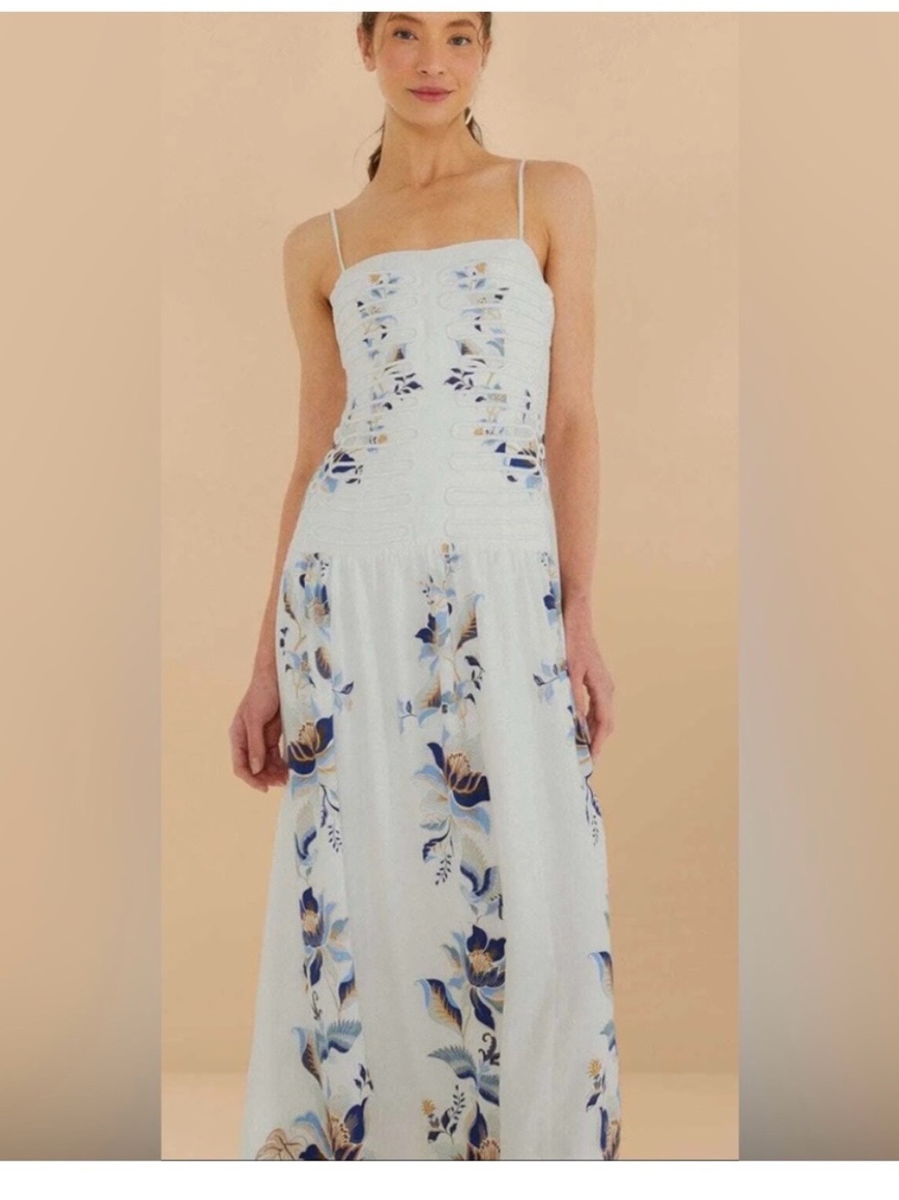 FARM Rio Pale Blue Maxi Dress with Navy & Cream Floral Print